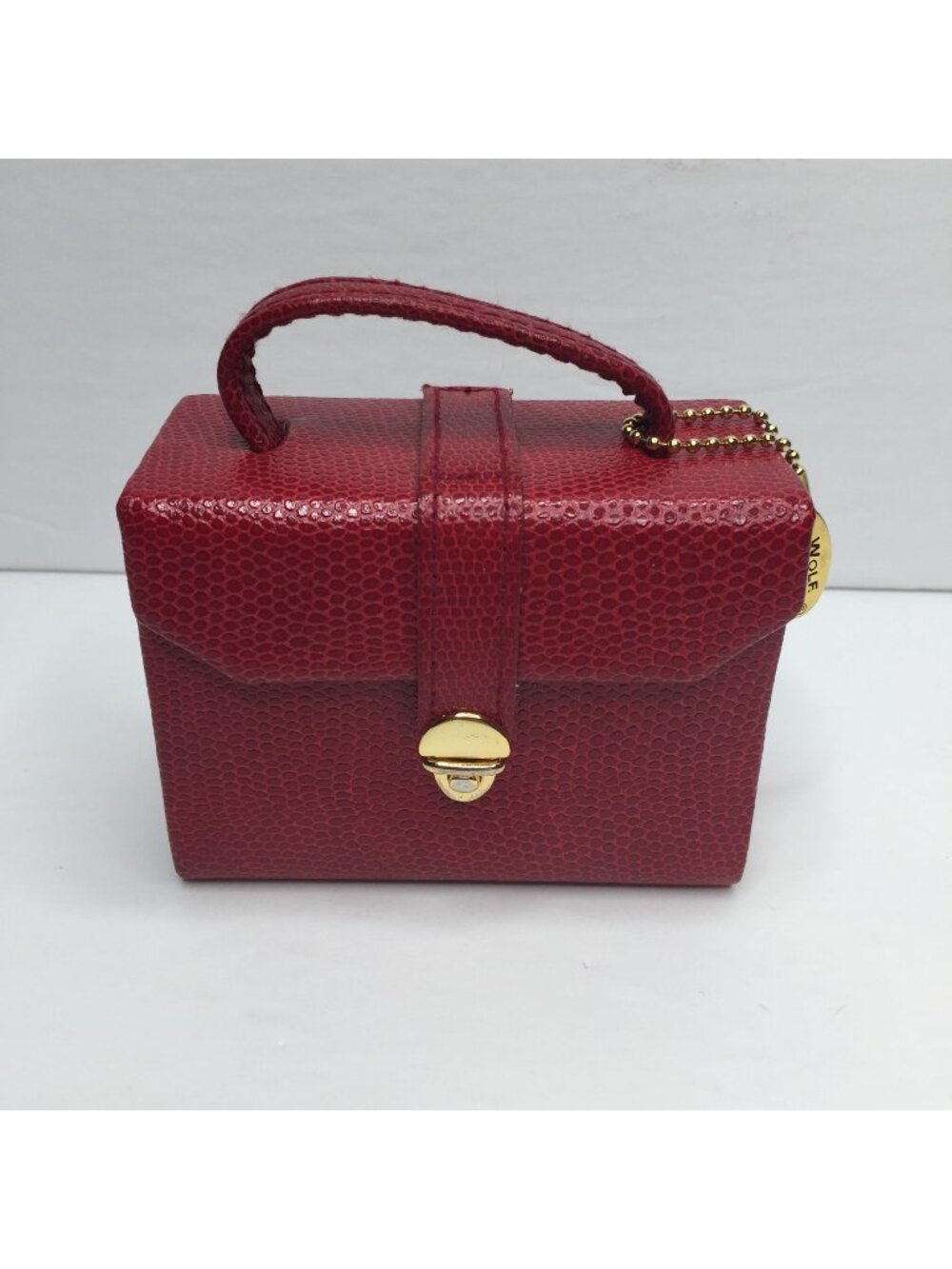 Vintage Wolf Designs Genuine Leather Red Mini Jewelry Case Coin Purse